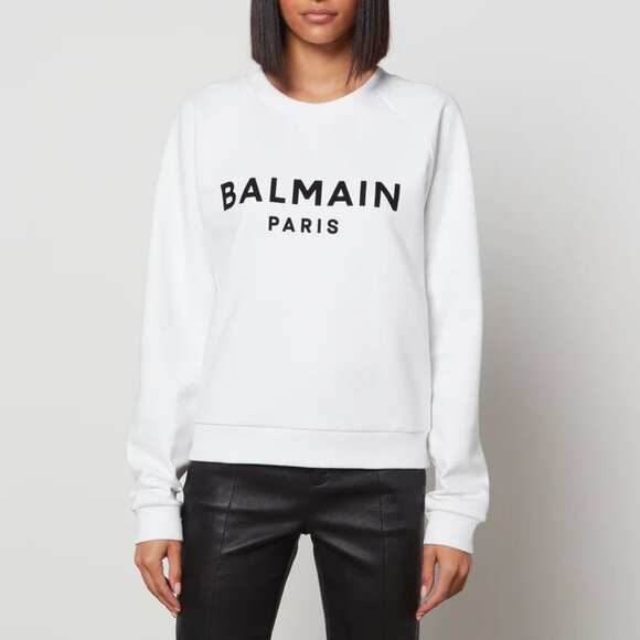 Balmain White Oversized Printed Logo Long Sleeve Sweatshirt - Picture 1 of 11